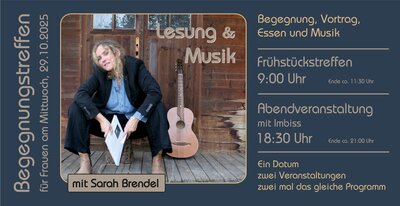 Flyer zum Begegnungstreffen für Frauen am 29. Oktober mit Sarah Brendel und Veranstaltungszeiten.